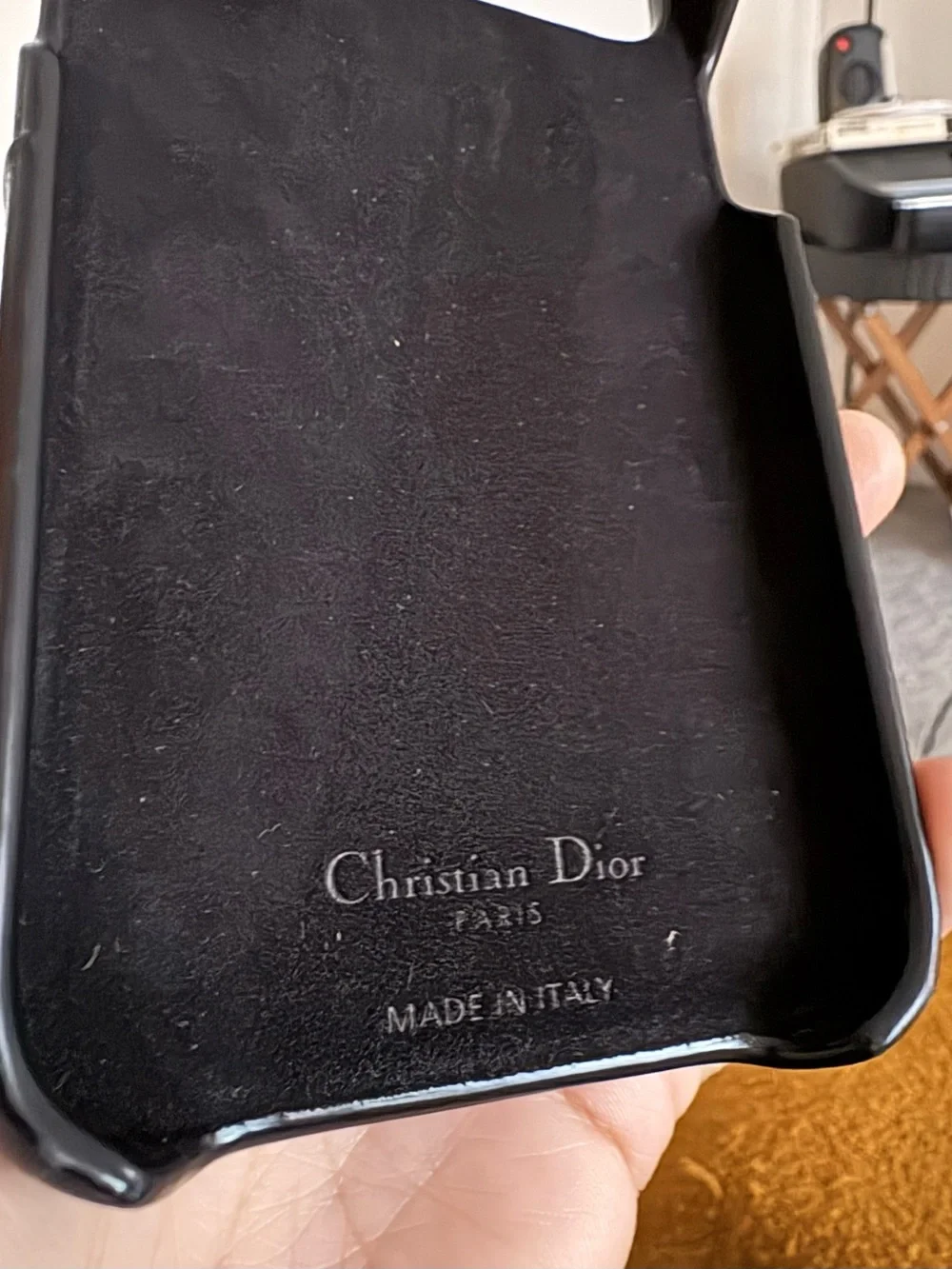 Dior iPhone 15 pro max Black Quilted Lady Tech Phone Case with Silver Charm